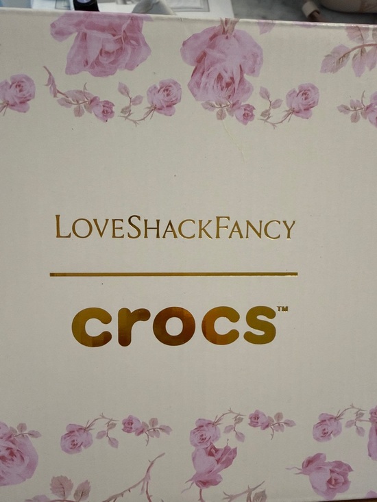 LoveShackFancy Shoes - CROCS White & Pink Floral Charm Ballet Croc with Gold Accents Love Shack Fancy